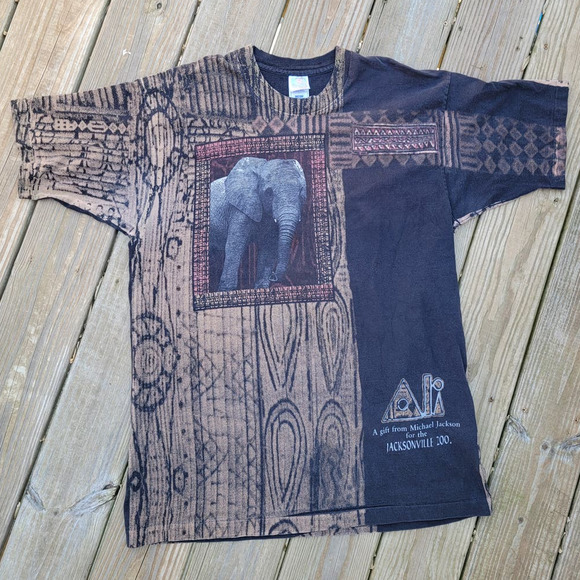 Vintage RARE Elephant AOP Michael Jackson 1997 Jacksonville Zoo T-Shirt - Picture 1 of 5